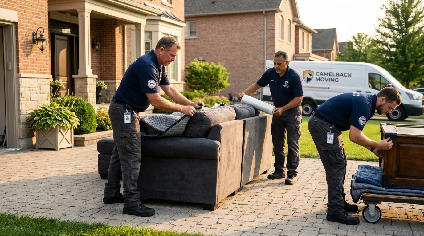 Large estate moving crew wrapping furniture in Belchertown, MA