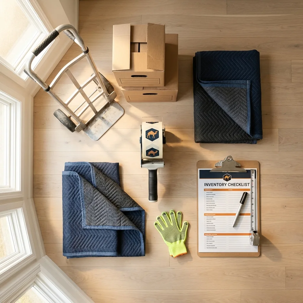 Professional moving supplies and packing materials layout for Belchertown residential relocations